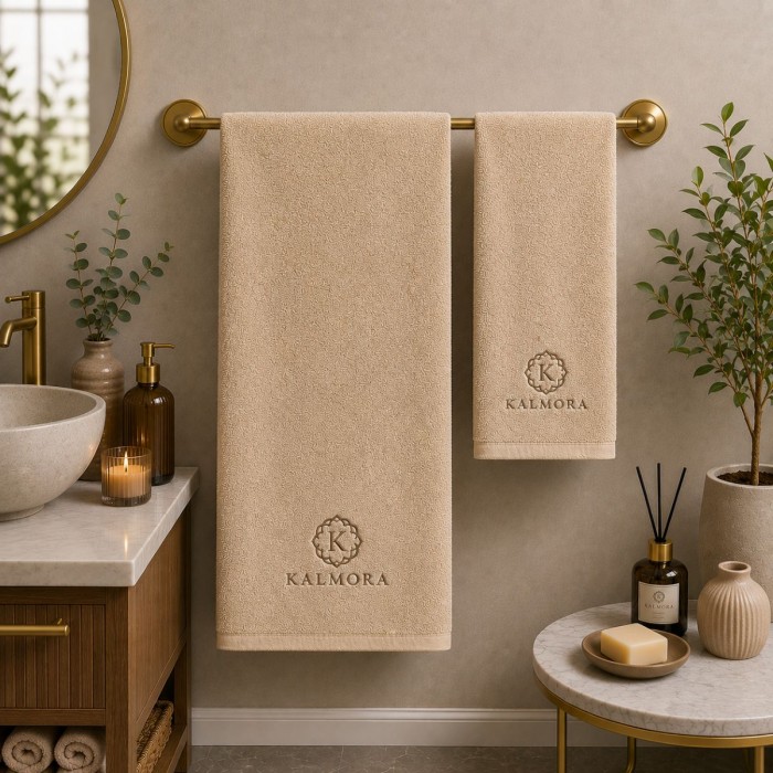 Logolu El ve Banyo Havlusu Takımı Kahverengi 50x90cm 70x140cm
